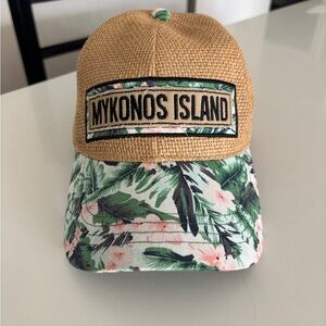 Mykonos Floral Cap - Tan and Green - Purchased on Island but too big!